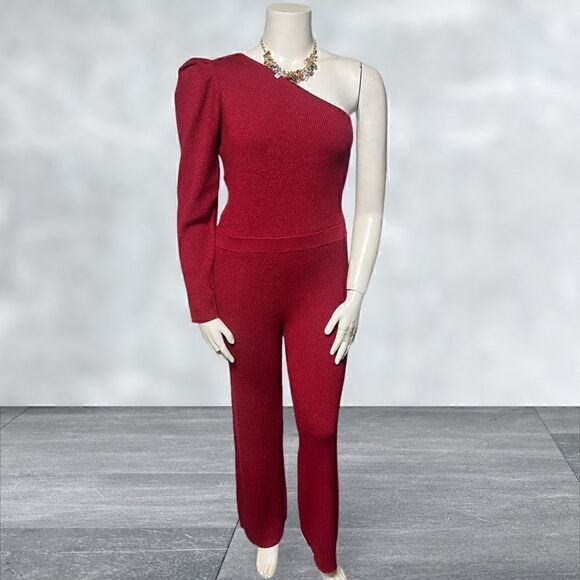 Sofia Jeans by Sofia Vergara Red One Shoulder Sweeter Knit Jumpsuit - Picture 1 of 7